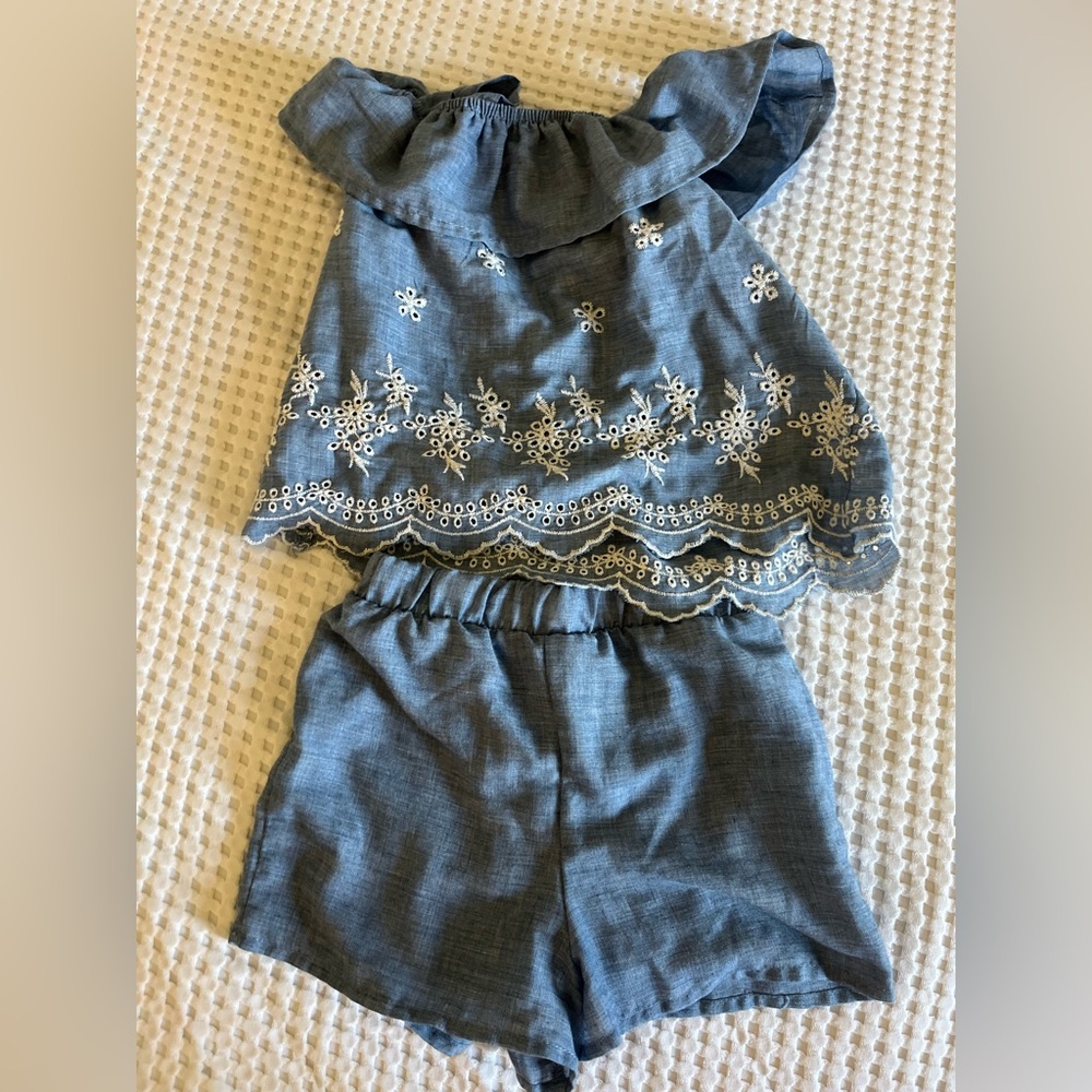 Blue Embroidered Two-Piece Set